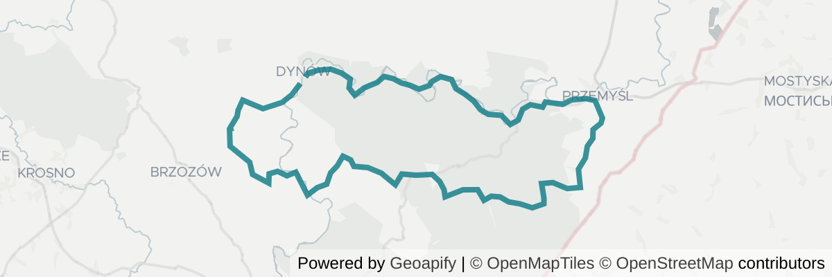 Mapa trasy wyzwania Dynów Przemyśl - pętla